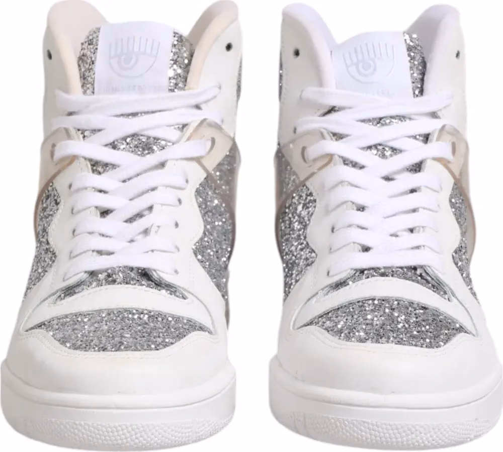 Chiara Ferragni White Silver High Top Women Sneakers Shoes