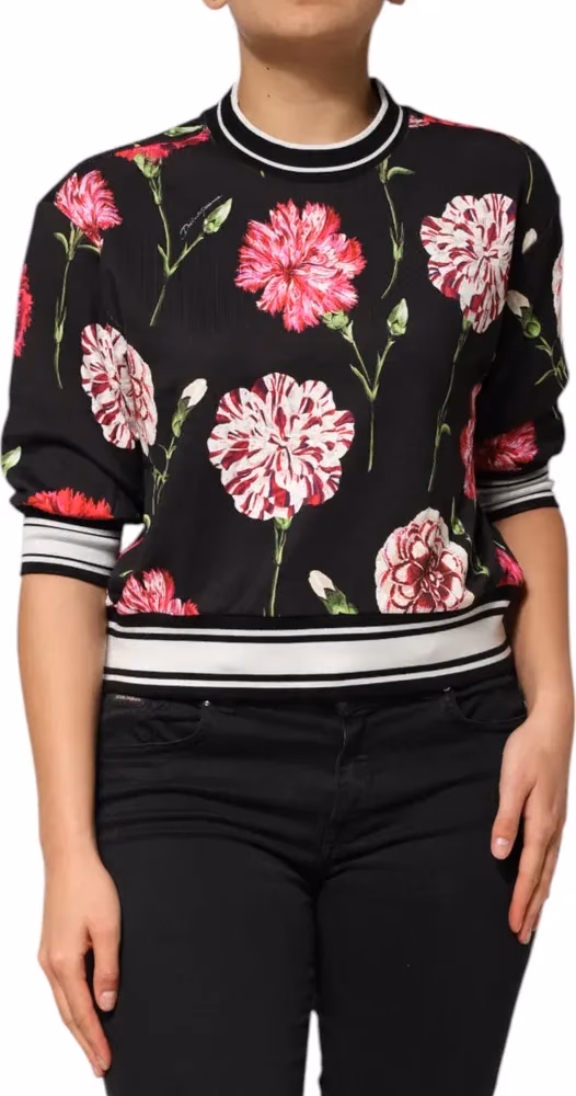 Dolce & Gabbana Black Floral Print Cotton Short Sleeves Top