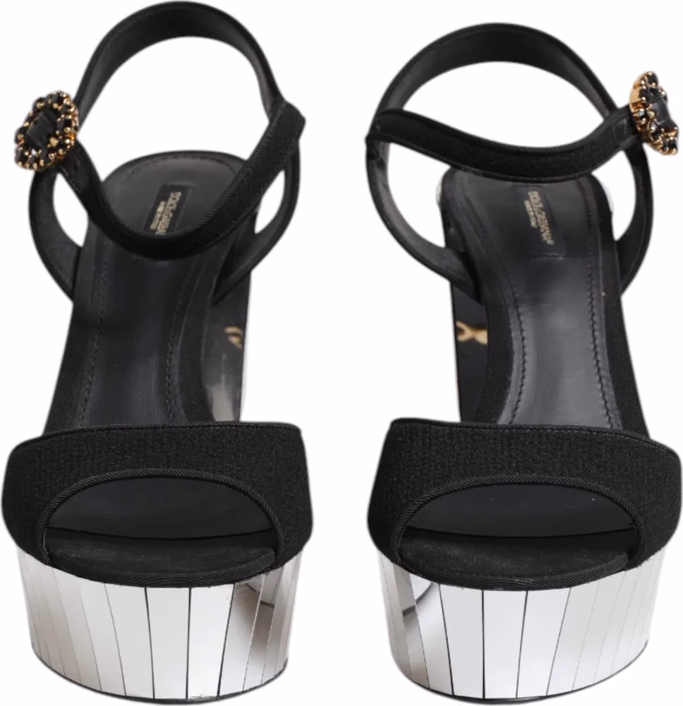 Dolce & Gabbana Black Crystal Ankle Strap Keira Sandal Shoes
