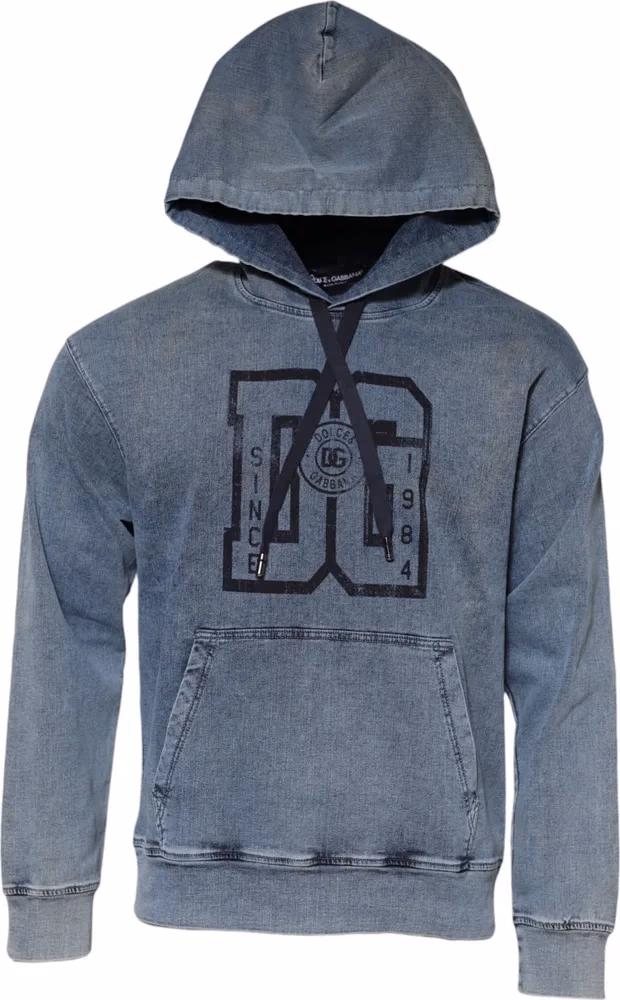 Dolce & Gabbana Blue Cotton Blend Hooded Sweatshirt Sweater