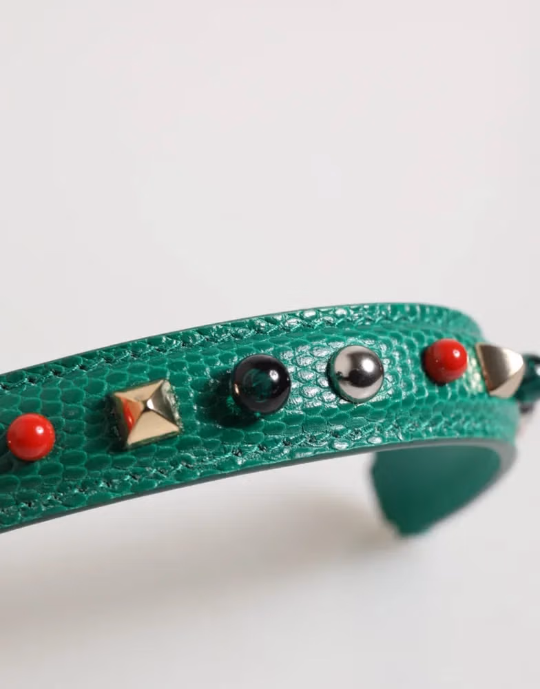 Dolce & Gabbana Green Embellished Leather Bag Handle Women Shoulder Strap