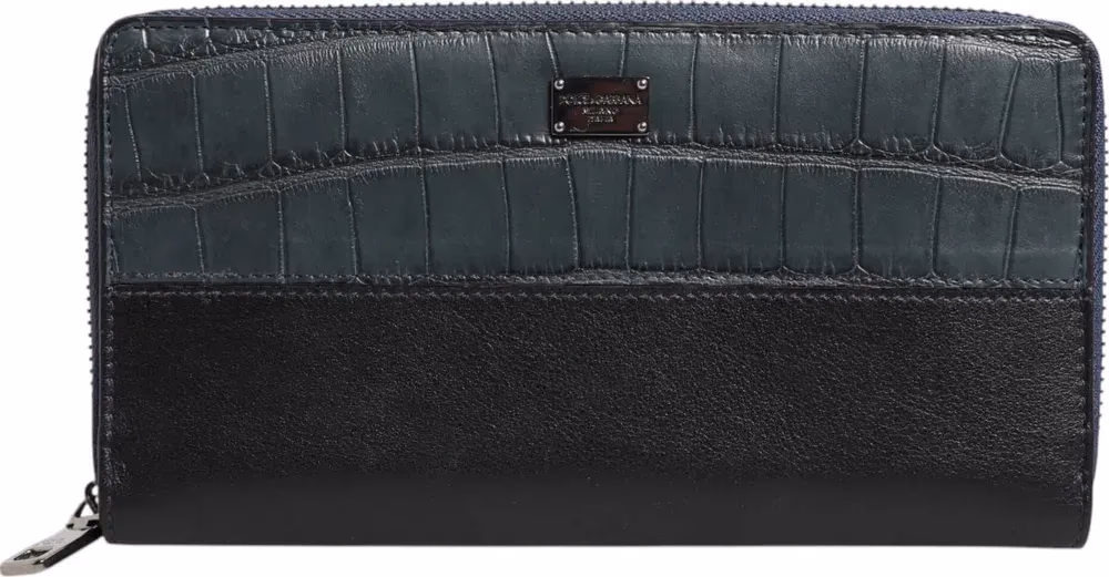 Dolce & Gabbana Black Blue Exotic Leather Men Continental Clutch Wallet