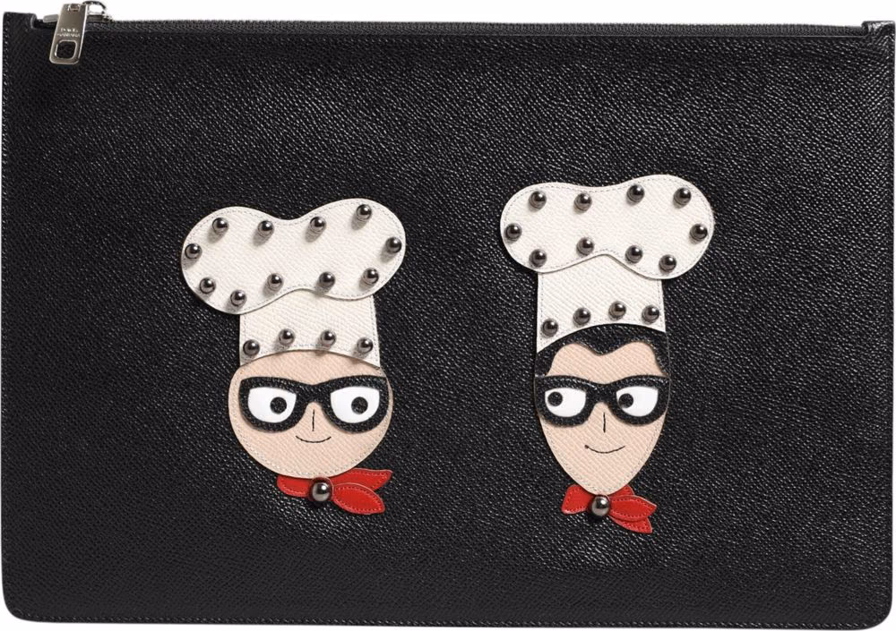 Dolce & Gabbana Black Leather #DGFAMILY Embellished Men Clutch Pouch Bag