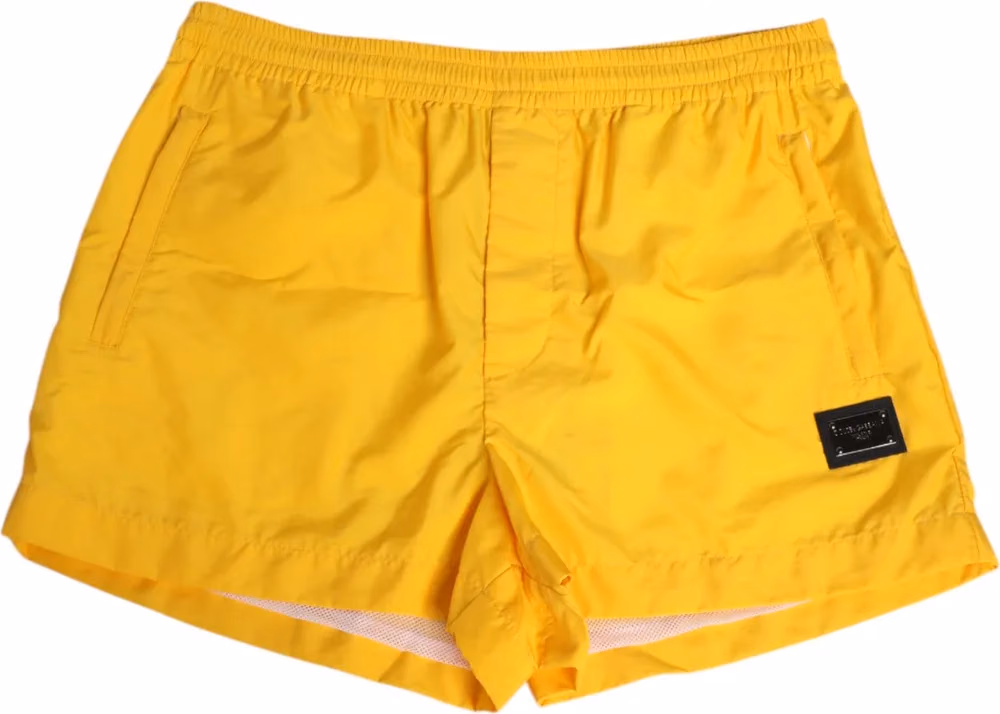 Dolce & Gabbana Yellow Nylon Logo Plaque Boxer Shorts Swimwear