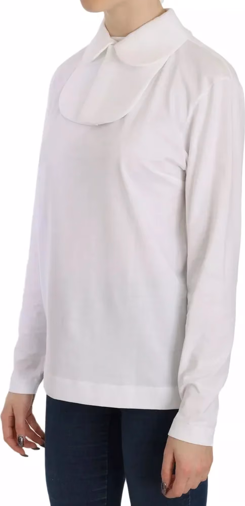 Dolce & Gabbana White Cotton Longsleeve Collared Blouse