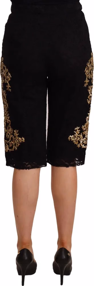 Dolce & Gabbana Black Lace Gold Baroque SPECIAL PIECE Shorts