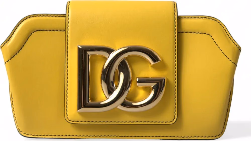 Dolce & Gabbana Yellow Smooth Leather DG Logo Clutch Crossbody Case Bag