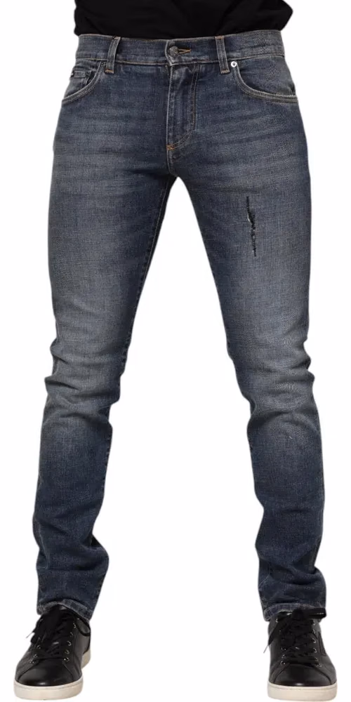 Dolce & Gabbana Blue Washed Cotton Skinny Men Denim Jeans