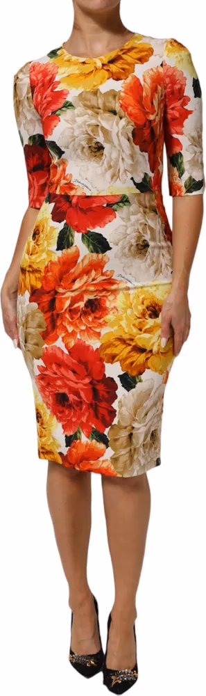 Dolce & Gabbana Multicolor Floral Print Viscose Sheath Dress
