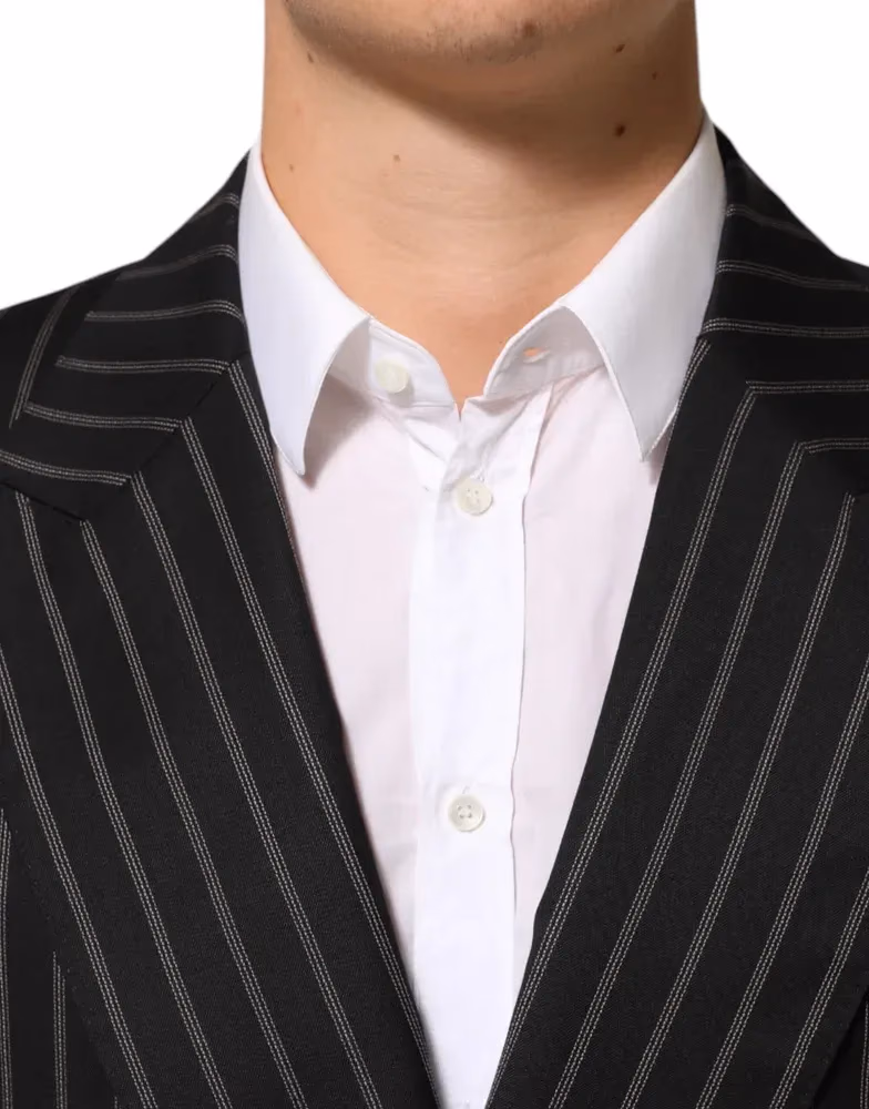 Dolce & Gabbana Dark Gray Stripes SICILIA 1 Button Suit Blazer