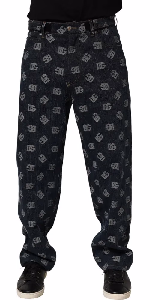 Dolce & Gabbana Blue Logo Print Straight Denim Men Jeans