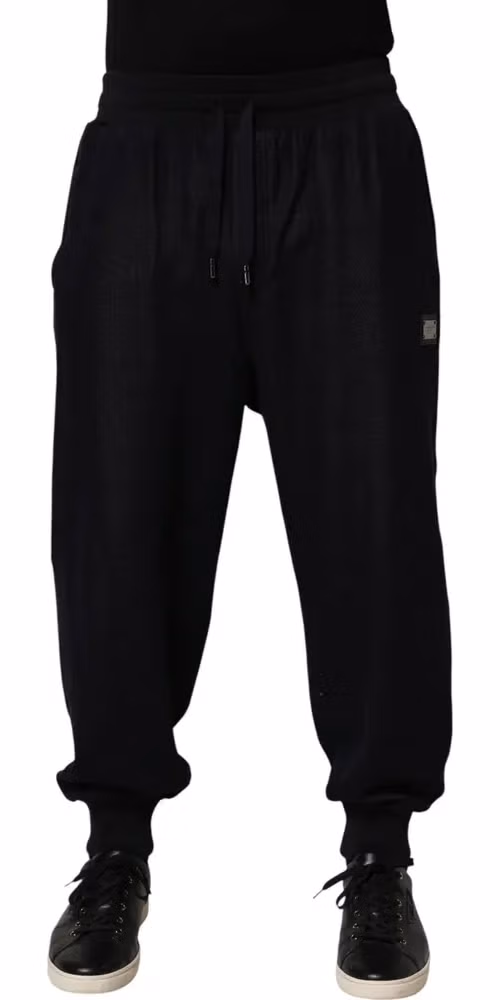 Dolce & Gabbana Black Cotton Blend Drawstring Jogger Jogger Pants