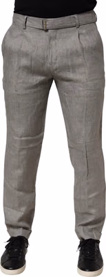 Gray Mid Waist Dress Formal Skinny Men Pants