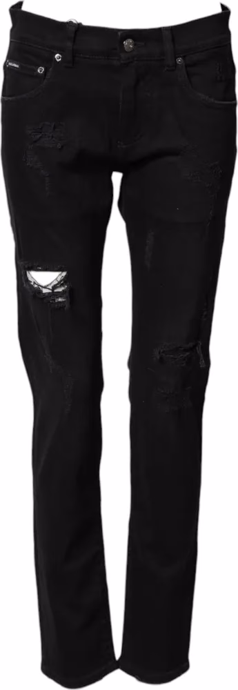 Dolce & Gabbana Black Tattered Cotton Men Skinny Denim Jeans