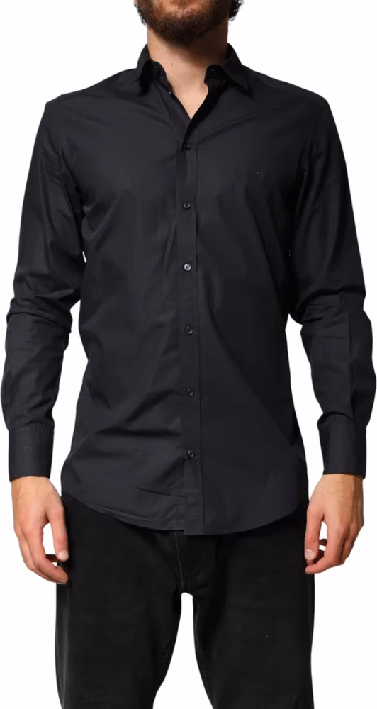 Dolce & Gabbana Black Cotton Long Sleeves Dress Formal Shirt