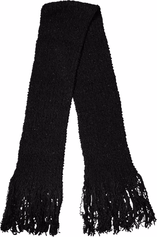 Dolce & Gabbana Black Wool Fringes Neck Wrap Foulard Scarf